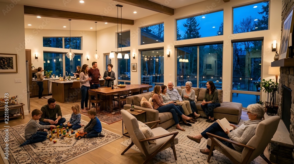 Fototapeta premium Multigenerational family gathering in a cozy modern living room home