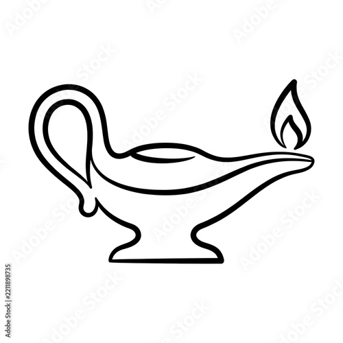 Magic Genie Lamp Outline - Enchanting Fairy Tale & Wish Symbol Vector