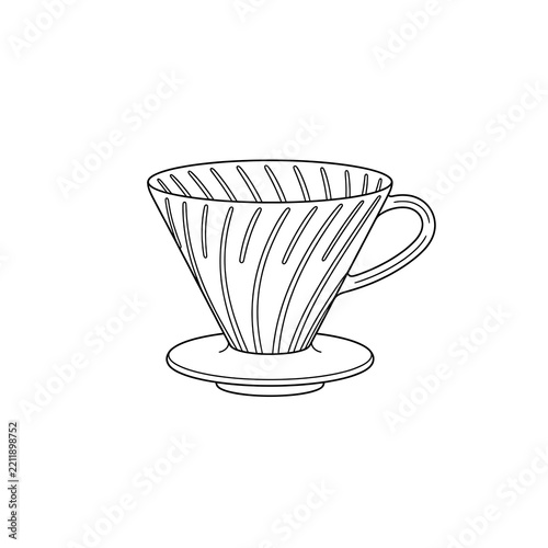 Minimalist V60 Coffee Dripper Line Art | Pour Over Brewing Tool Illustration