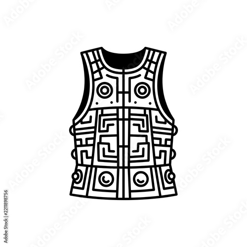 Intricate Tribal Vest Armor Line Art | Ancient Aztec Patterned Garment Icon Design