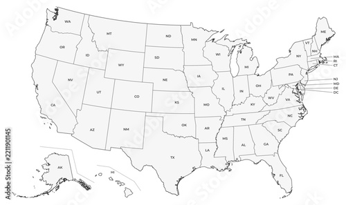 USA map with state abbreviations