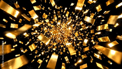Dynamic Exploding Metallic Gold Foil Confetti and Glitter on Black