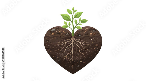 Soil Heart with Growing Plant Representing Healthy Soil and Life
