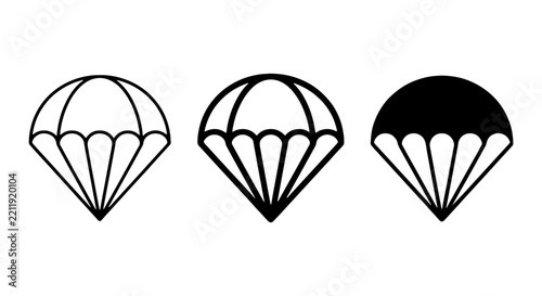Fotografie A parachute is presented in three distinct styles, including outline, detailed outline, and solid black, on a white background