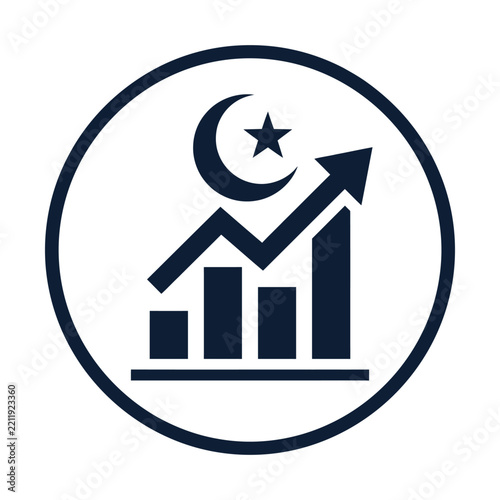 Islamic finance icon with growth chart and crescent moon, sharia compliant business vector, halal investment symbol