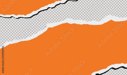 Orange torn paper edges on transparent background for creative graphic design and presentation layout elements