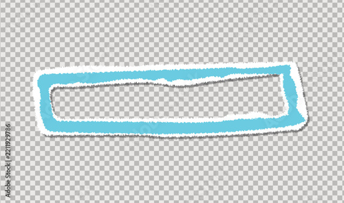 Rectangular light blue torn paper frame with white ripped edges isolated on transparent background for design projects