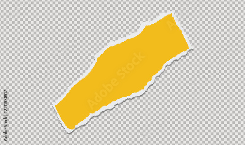 Yellow torn paper scrap with ripped edges isolated on transparent background for creative graphic design projects