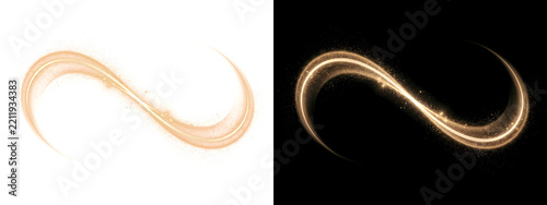 Abstract Glowing Gold Light Trail and Sparkles on Split White and Black Background