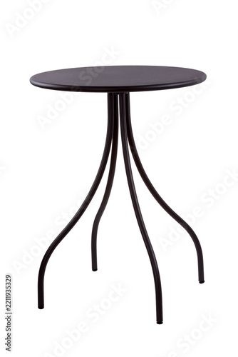 Small black metal table isolated on white background