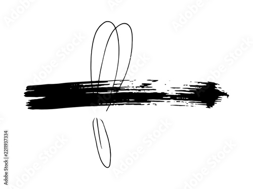 Black ink brush stroke with delicate line art dragonfly overlay on white