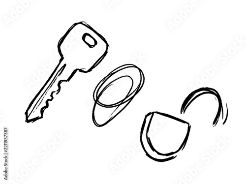 Hand drawn key unlocking a padlock during a conceptual moment of access