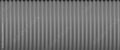 Grey vertical corrugated metal container seamless texture. Roof, facade, garage vertical line panel pattern. Realistic siding cargo container bg. Vector illustration