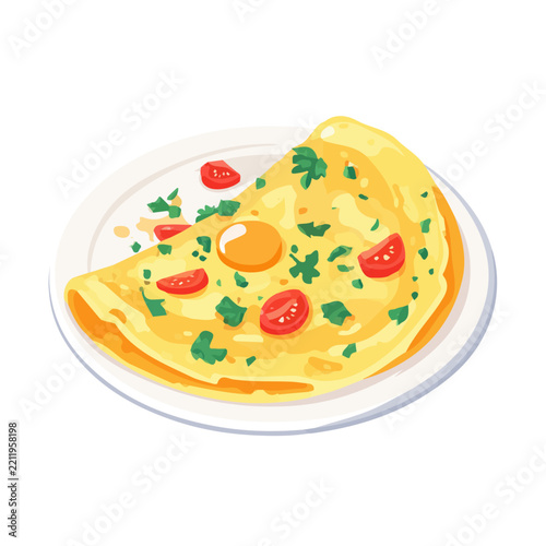Flat 2D minimalist illustration of a Omelette, modern vector design with white background.