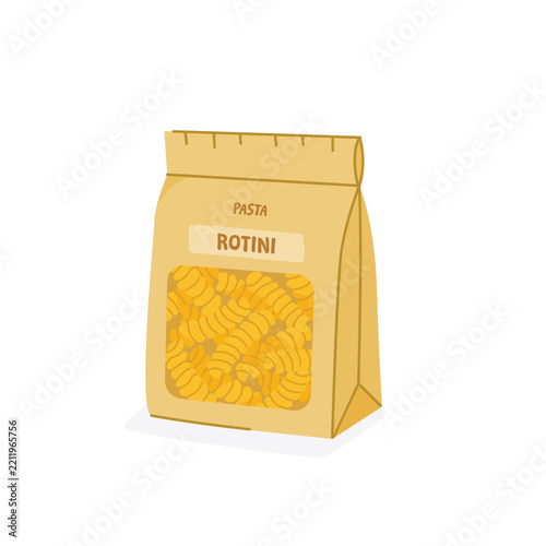 Yellow Pasta Package with Rotini Fusilli Spiral Pasta Illustration