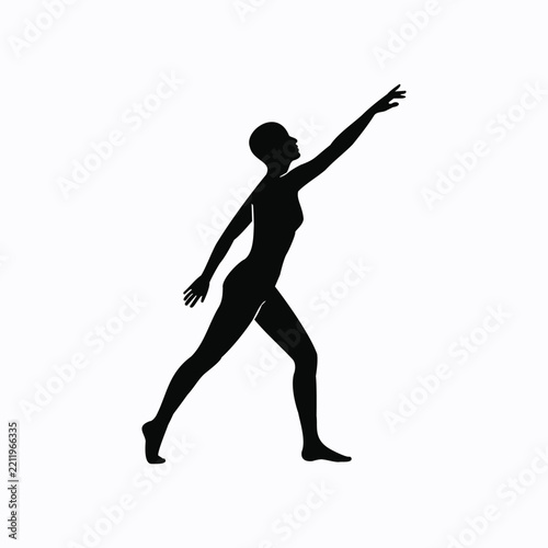 Black modern dancer silhouette reaching upward isolated on white background