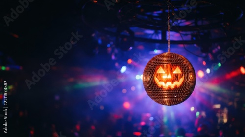 Halloween Themed Disco Ball with Jack-O-Lantern Face