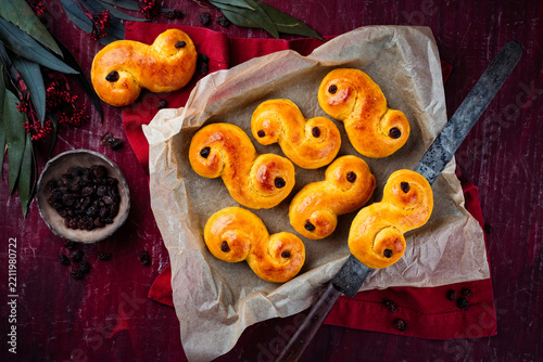 Classic artisan homemade traditional Swedish  St Lucia buns lussekatter
