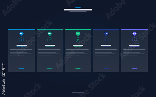 Infographic Process Steps Step Columns Column Cards Card Timeline Workflow Dark Mode Dashboard UI Business Presentation Template Modern Layout Data Charts Chart Corporate Strategy Vector Illustration