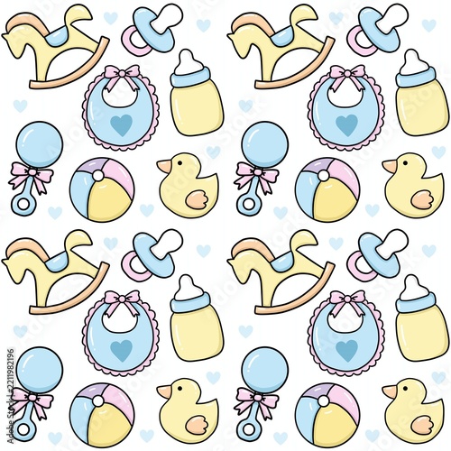 Pastel Baby Items Seamless Pattern Background