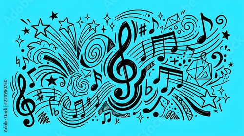 Musical Symbols Sketch Doodle Composition