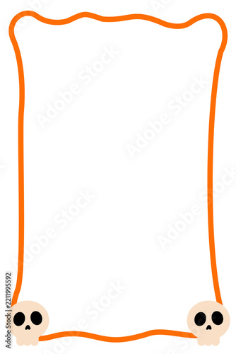 Halloween skull border frame with orange hand-drawn outline and skull accents, perfect for spooky invitations, posters, flyers, labels, cards, party decorations, and printable templates. High-res PNG 
