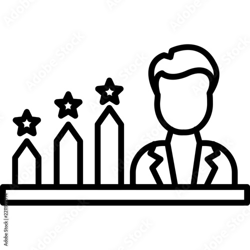 Person behind desk with stars and bars Icon