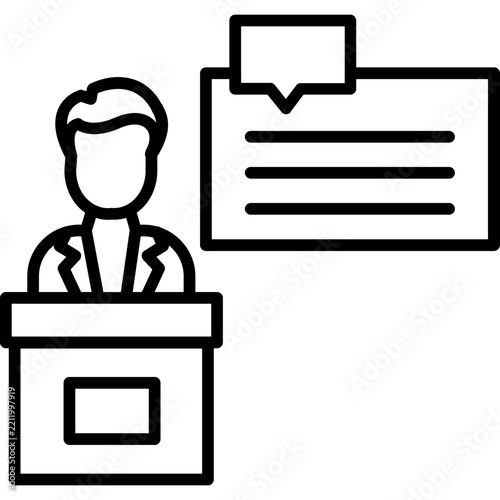 Person at desk with speech bubble Icon