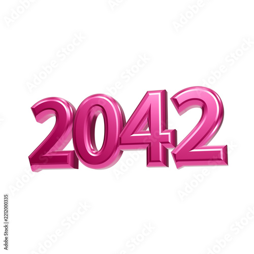 Fotografie Bright magenta pink 3D numbers spelling 2042 with glossy reflective finish on da