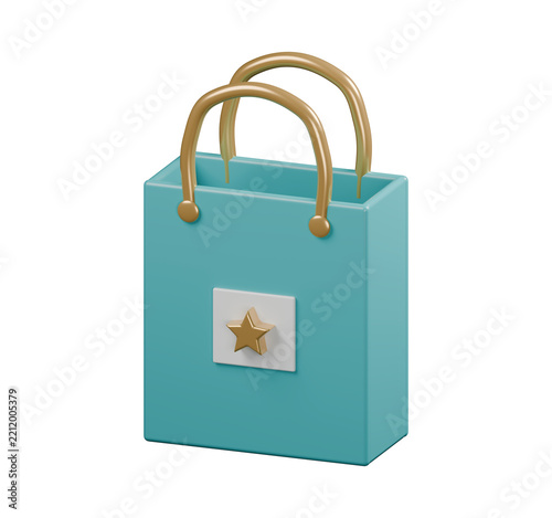 Teal Shopping Bag with Star 3D Ecommerce Icon - Alternate View A