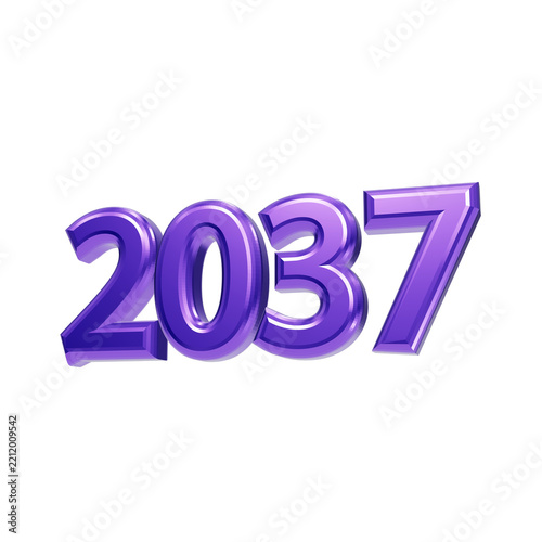 Obraz na plátně Vibrant purple 3D numbers spelling 2037 with smooth glossy finish set against a