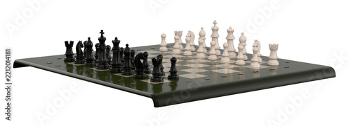 Chess pieces on the board in the starting position. isolated. 3D Rendering.	