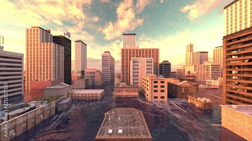 水没した都市　3DCGレンダリング