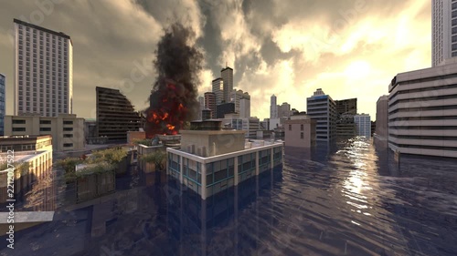 水没した都市　3DCGレンダリング