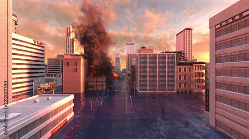 水没した都市　3DCGレンダリング