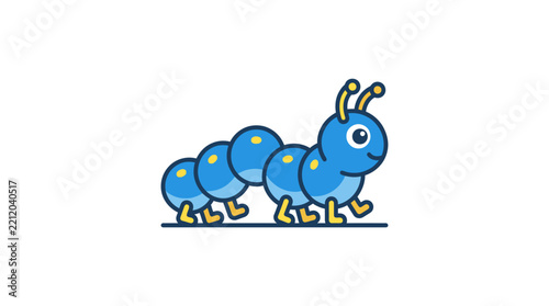 Cute Blue Cartoon Caterpillar Illustration.