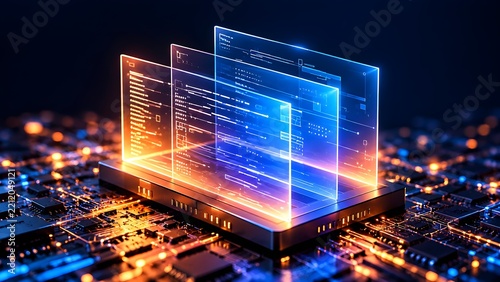 Obraz na płótnie Software Development and Programming Concept with Futuristic Digital Code Interface