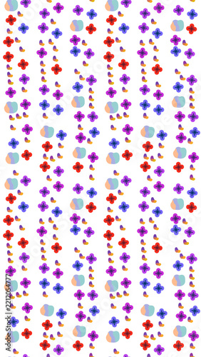 Seamless pattern of stylized flowers and abstract shapes