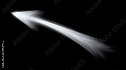 White light arrow pointing diagonally blurred motion against a black background