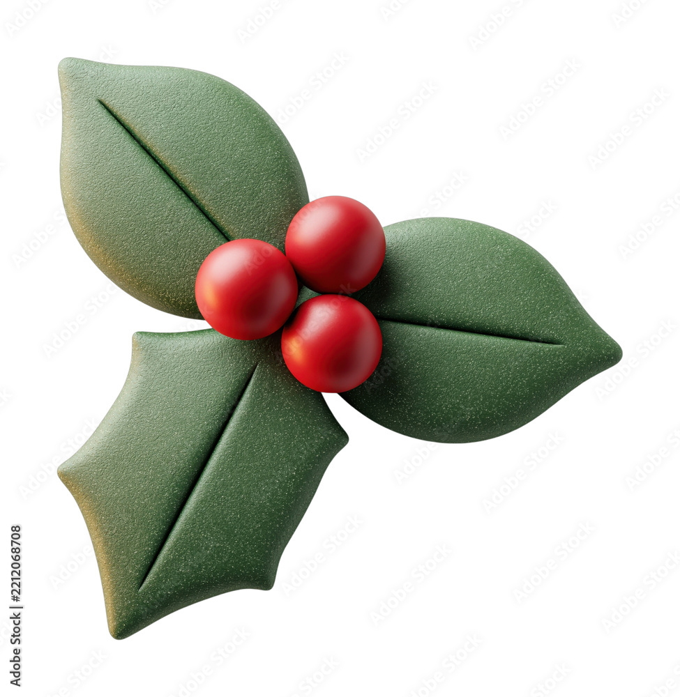 Fototapeta premium PNG Festive holly leaves and red berries isolated on white