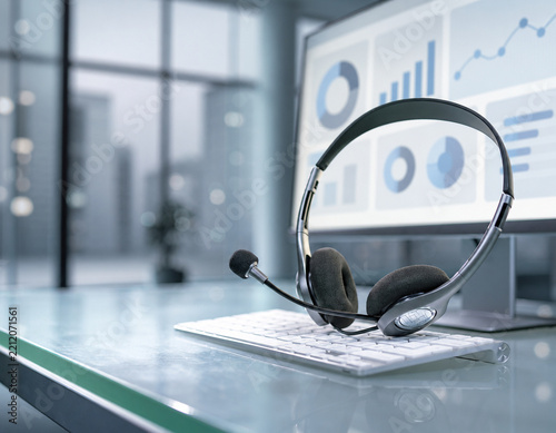 AI Customer Support Console in Modern Glass Office Commercial Photo