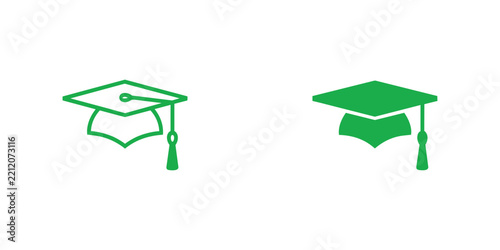 graduation cap icon outline and filled vector set green