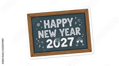 Hand Drawn Chalk Lettering Happy New Year Die Cut Sticker