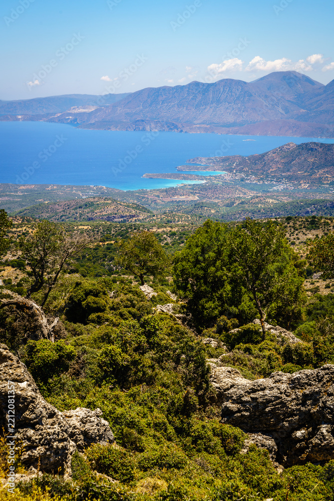 Fototapeta premium Mirabello Bay coastal landscape with mountains, Crete, Greece