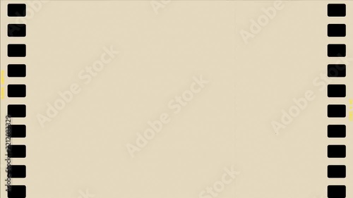 Authentic Vintage 35mm Film Strip Overlay Featuring Realistic Film Grain Texture, Sprocket Holes, and Subtle Dust on a Sepia Background for Retro Cinematic Video Effects and Nostalgic Design