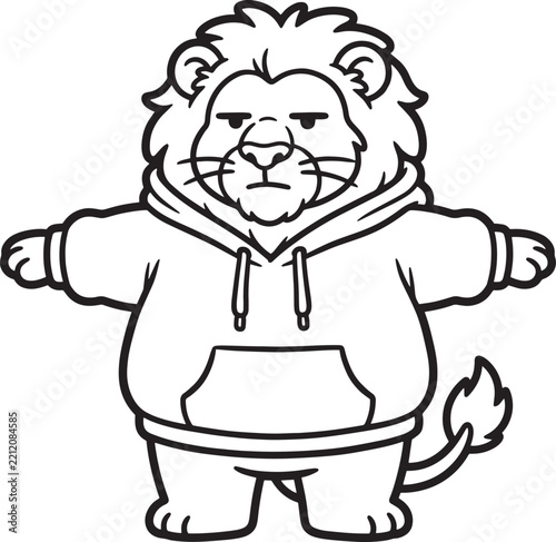 cute and cool animal cartoon character with emotional face cozy outline colorless transparent background
