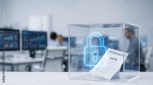 Digital election security concept with ballot paper in a secure glass