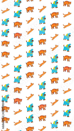 Seamless pattern of cartoon dogs and cats