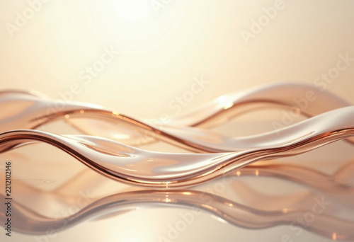 Elegant transparent glass waves with soft beige gradients, luxury premium branding background, realistic reflections, minimal composition