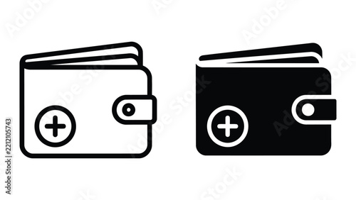 Leather wallet with plus sign symbol vector illustration isolated on white background